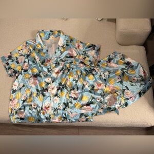 Floral Lemon Satin Pajama Set XL